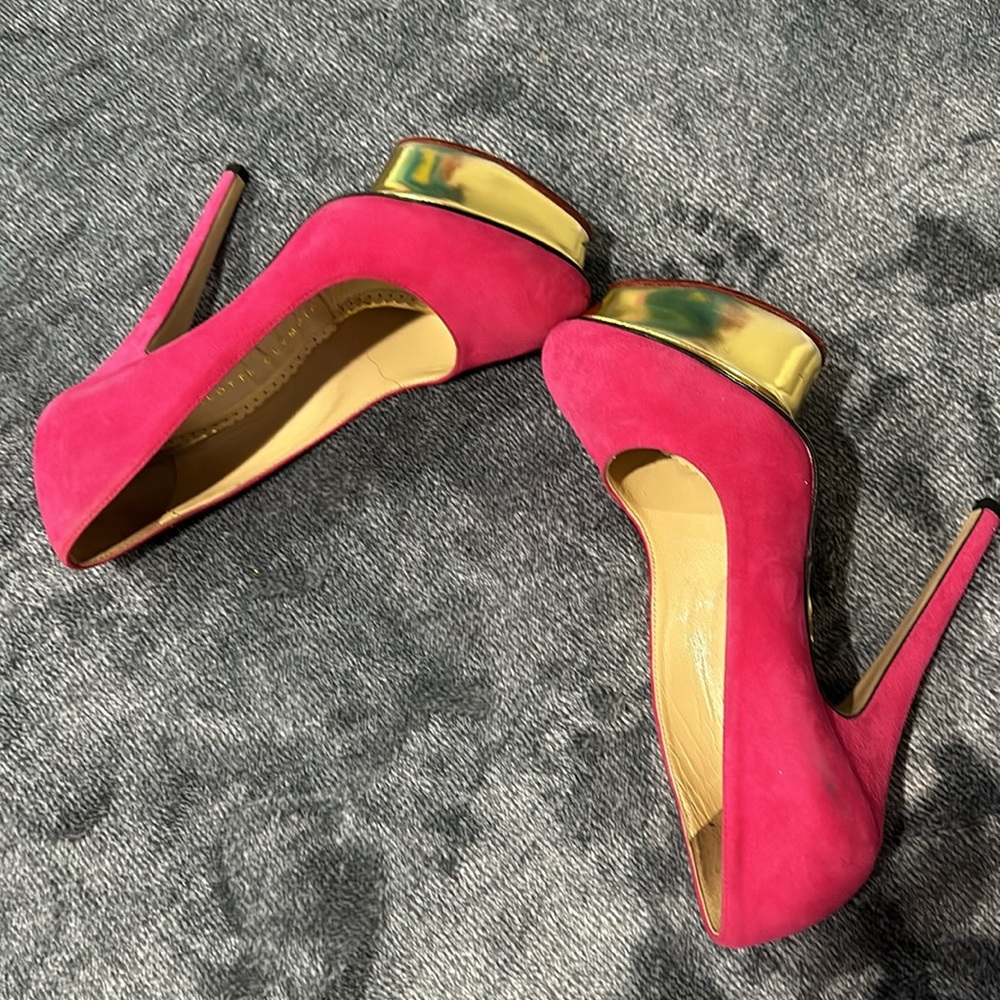 Charlotte Olympia Shoes Size 37 Pink and Gold - Picture 6 of 12